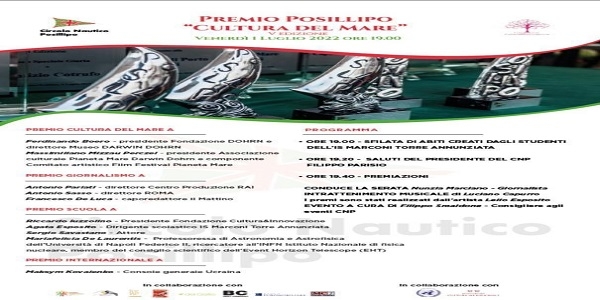 Napoli: VenerdÃ¬ 1 luglio al Circolo Posillipo la V edizione del Premio 'Posillipo, Cultura del Mare'