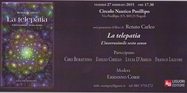 Napoli: venerdi al Circolo Posillipo presentazione libro 'La Telepatia'.