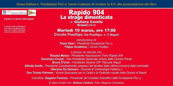 Napoli: il 10 marzo la presentazione del libro - Rapido 904 la strage dimenticata -