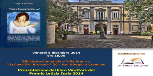 Libri: Villa Bruno location designata per la presentazione di 'Cara Esmeralda' di Luigi Di Raffaele