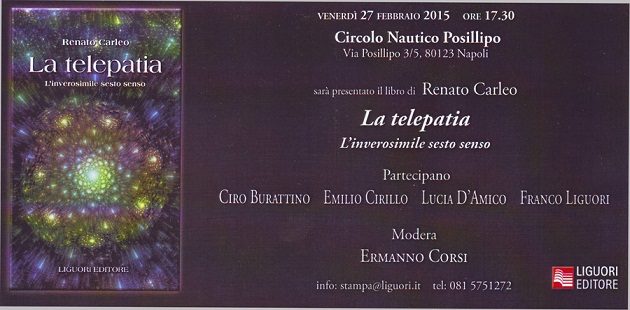 Napoli: venerdi al Circolo Posillipo presentazione libro 'La Telepatia'.