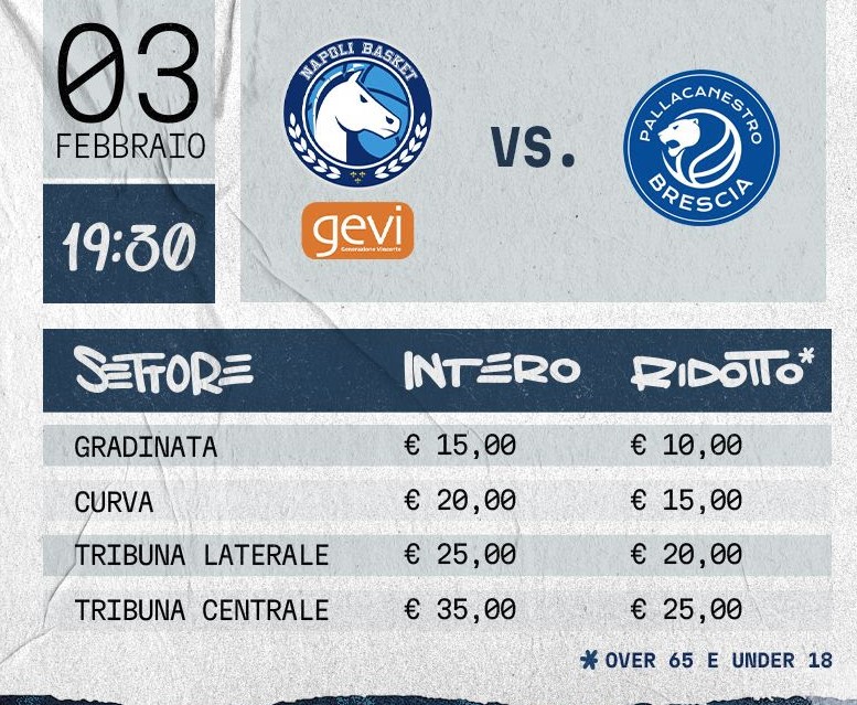 GENERAZIONE VINCENTE NAPOLI BASKET: IN VENDITA I BIGLIETTI PER LA GARA CONTRO BRESCIA